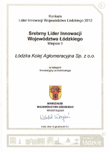 Dyplom dla Srebrnego Lidera Innowacji